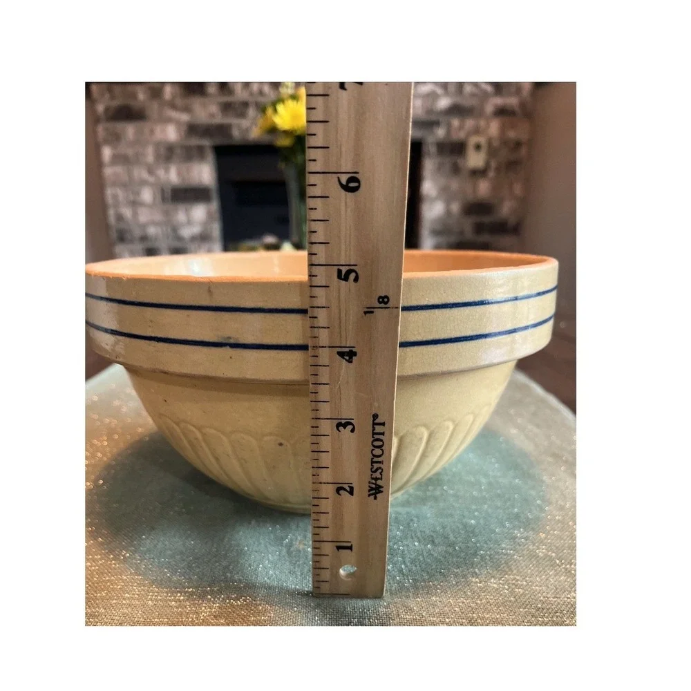 Vintage Red Wing Stoneware Mixing Bowl Blue Band Paneled Saffronware  9 Inch